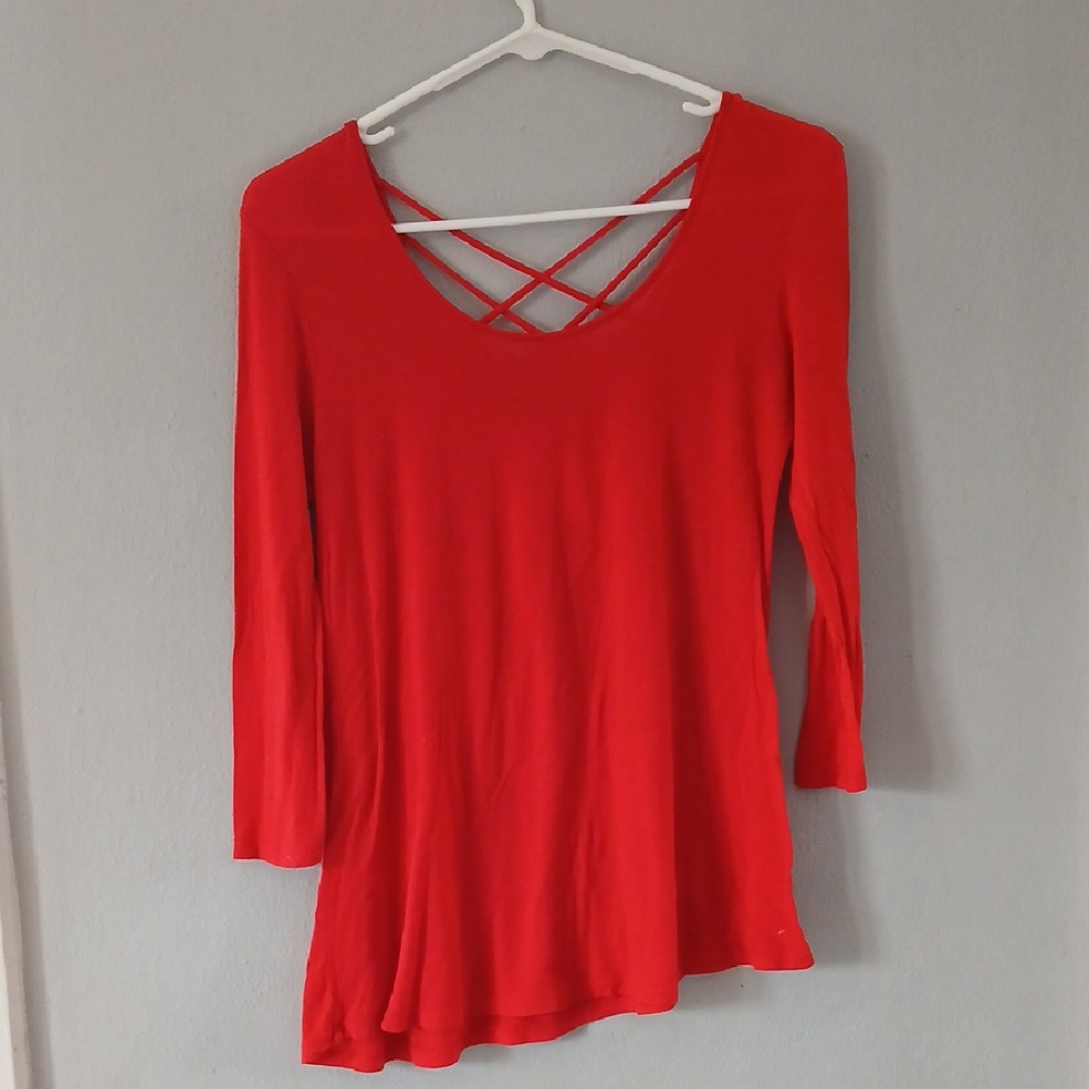 Vibrant Red 3/4 Sleeve Backless Tunic